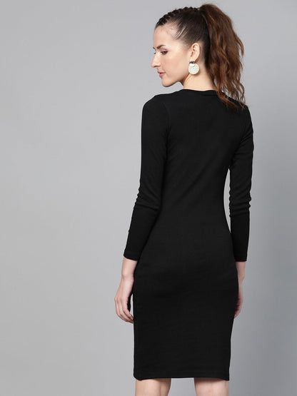 Women's Black Rib Bodycon Dress