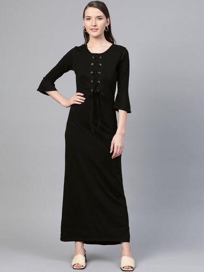 Women's Black Front Criss Cross Detail Maxi