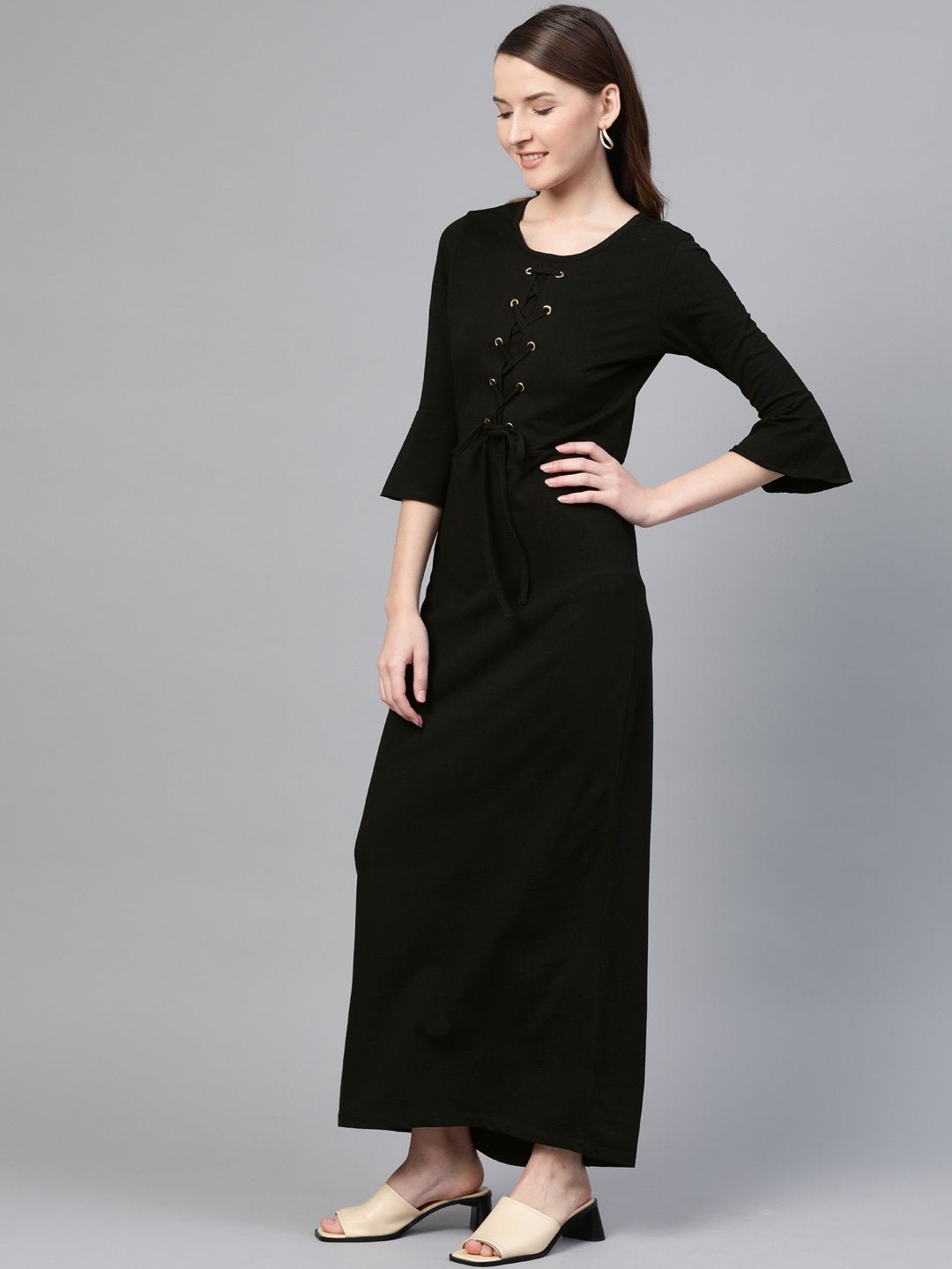 Women's Black Front Criss Cross Detail Maxi