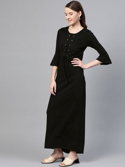 Women's Black Front Criss Cross Detail Maxi