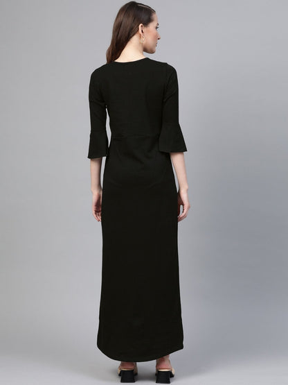 Women's Black Front Criss Cross Detail Maxi