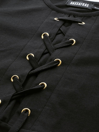 Women's Black Front Criss Cross Detail Maxi