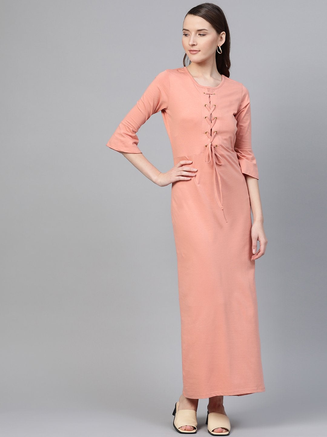 Women's Peach Front Criss Cross Detail Maxi