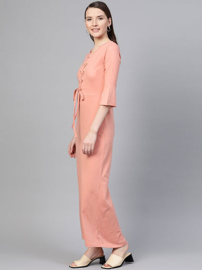 Women's Peach Front Criss Cross Detail Maxi