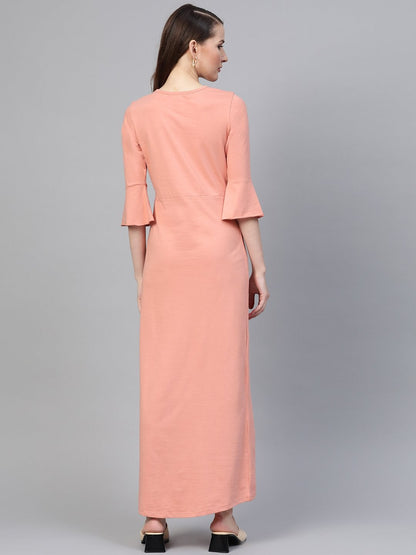 Women's Peach Front Criss Cross Detail Maxi