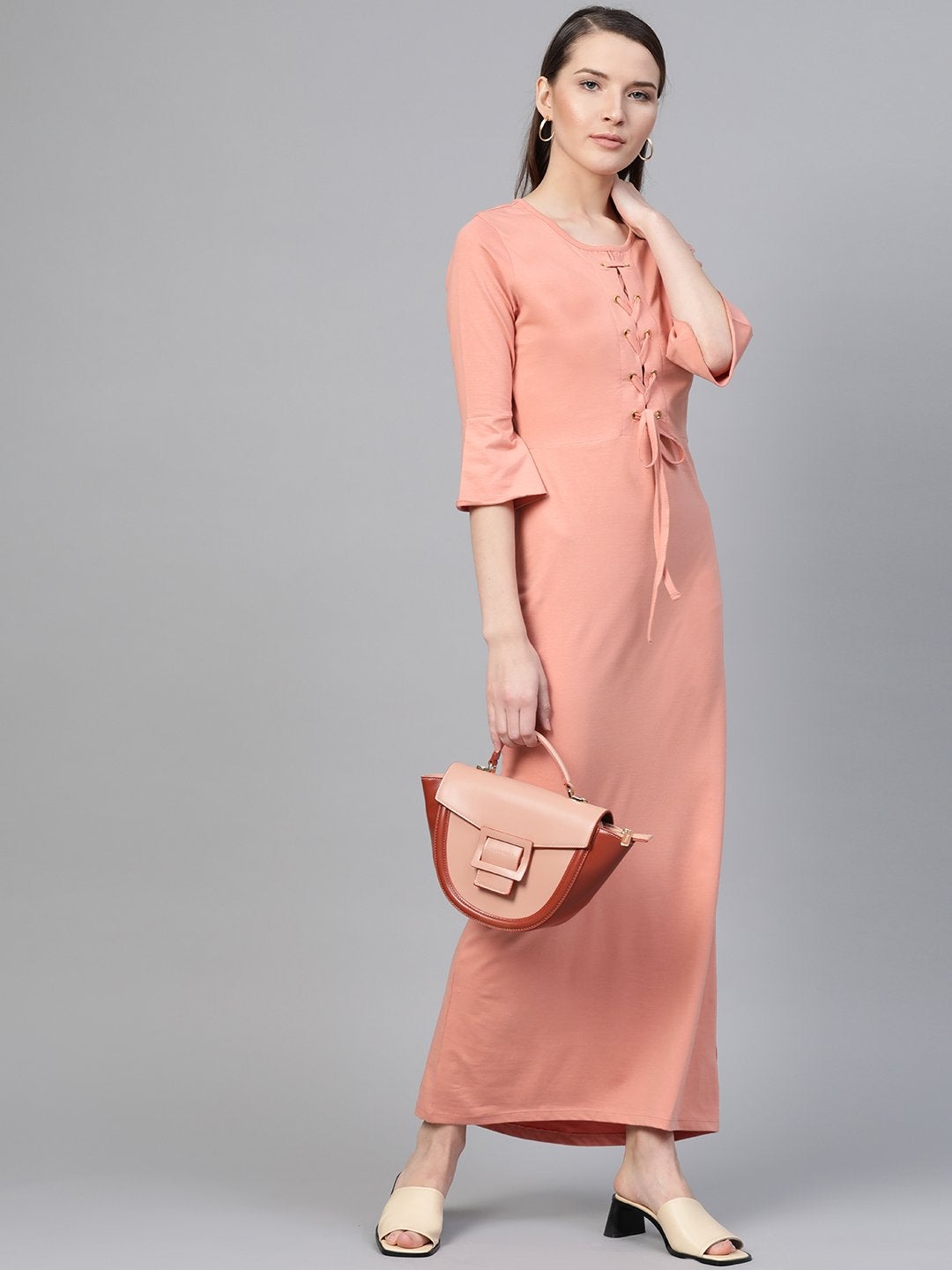 Women's Peach Front Criss Cross Detail Maxi