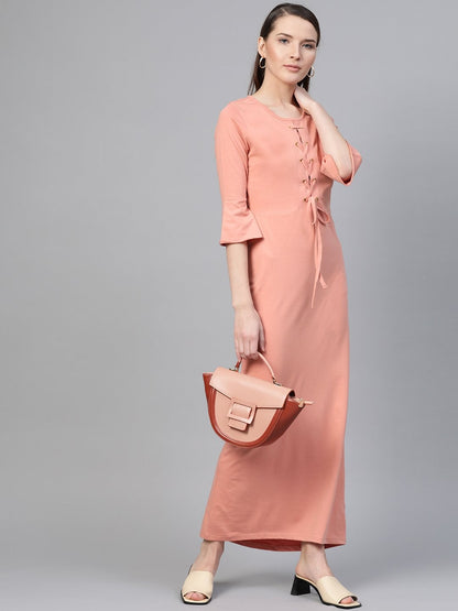 Women's Peach Front Criss Cross Detail Maxi