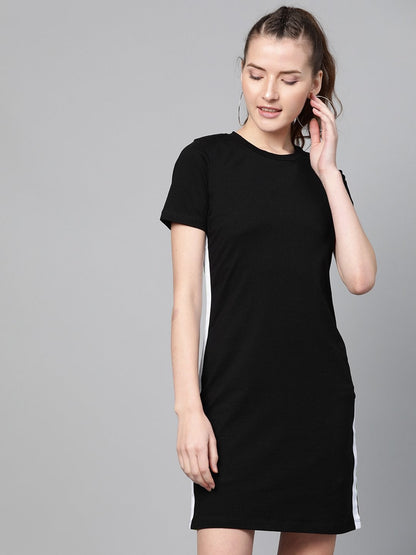 Women's Black Side Tape Bodycon Dress