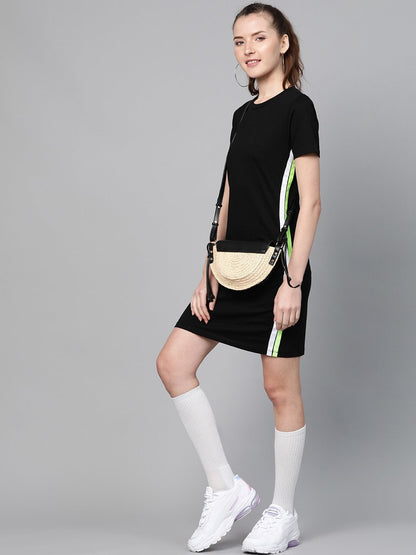 Women's Black Side Tape Bodycon Dress