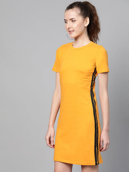 Women's Mustard Side Tape Bodycon Dress