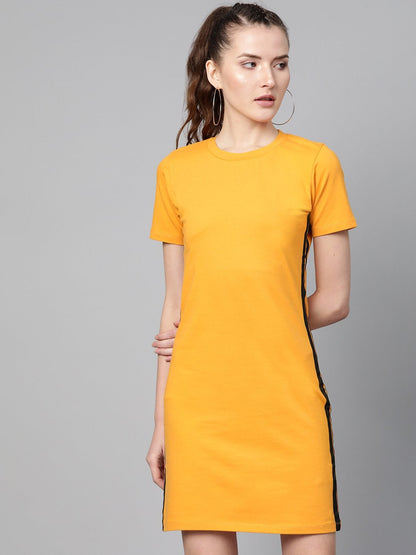 Women's Mustard Side Tape Bodycon Dress