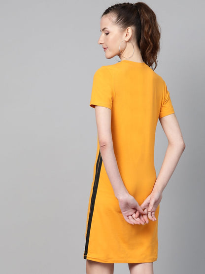 Women's Mustard Side Tape Bodycon Dress