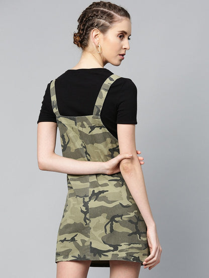Women's Green Camouflage Twill Pinafore Dress