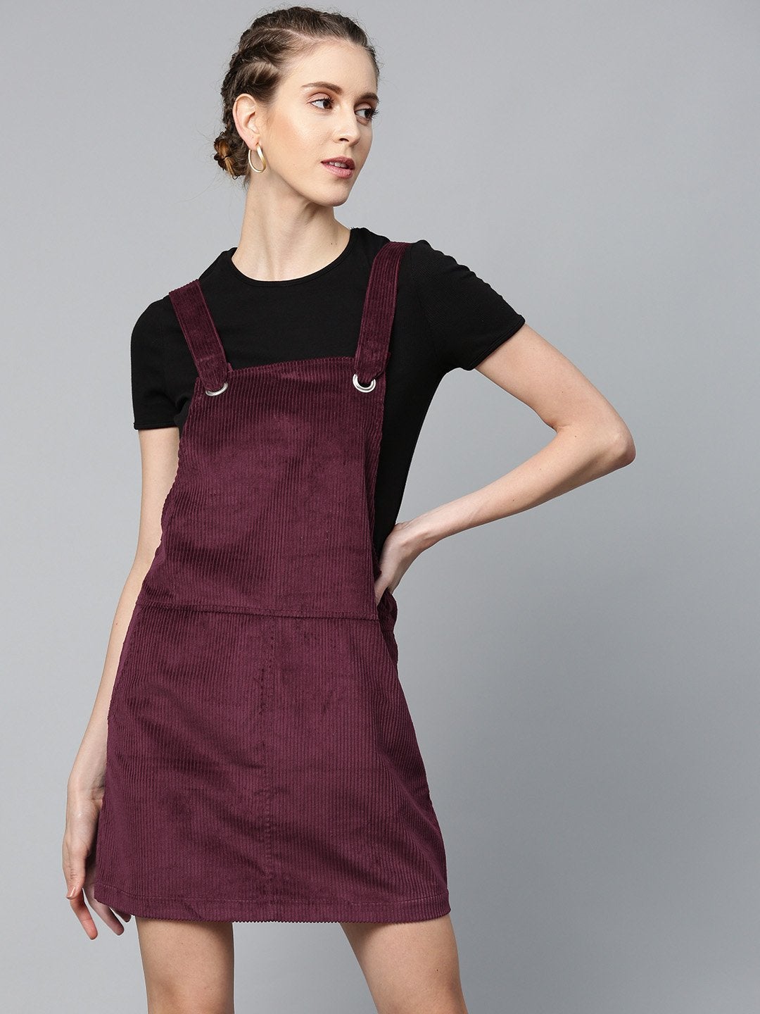 Women's Burgundy Corduroy Pinafore Dress