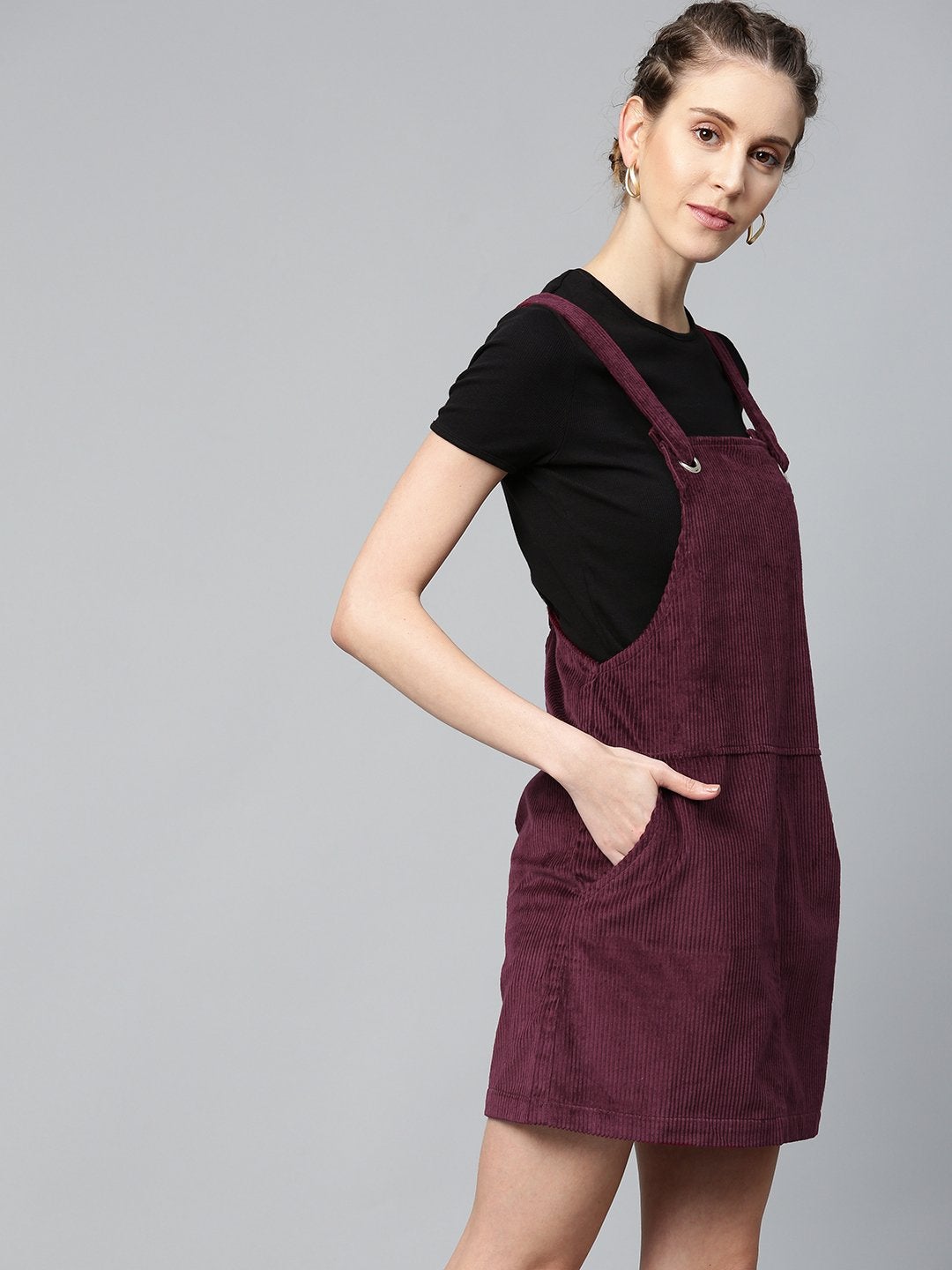Women's Burgundy Corduroy Pinafore Dress