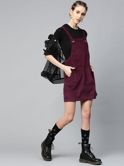 Women's Burgundy Corduroy Pinafore Dress