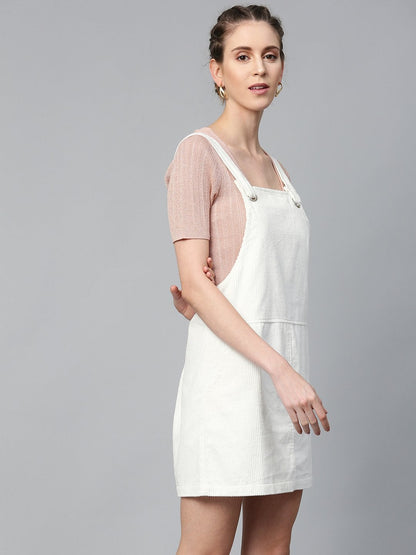 Women's White Corduroy Pinafore Dress