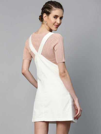 Women's White Corduroy Pinafore Dress