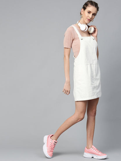 Women's White Corduroy Pinafore Dress