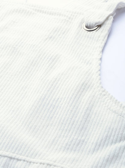 Women's White Corduroy Pinafore Dress