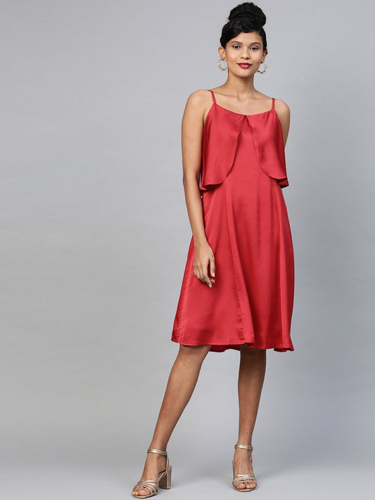 Women's Red Satin Strappy Skater Dress