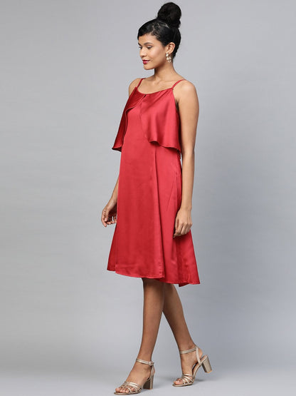 Women's Red Satin Strappy Skater Dress