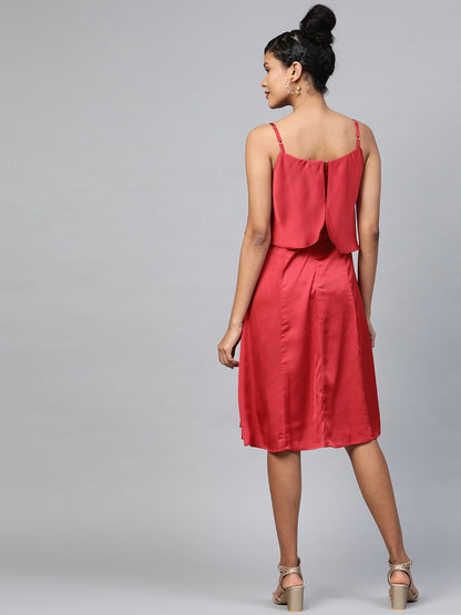 Women's Red Satin Strappy Skater Dress