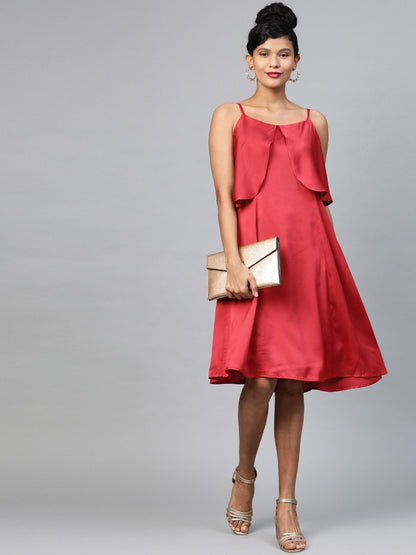 Women's Red Satin Strappy Skater Dress