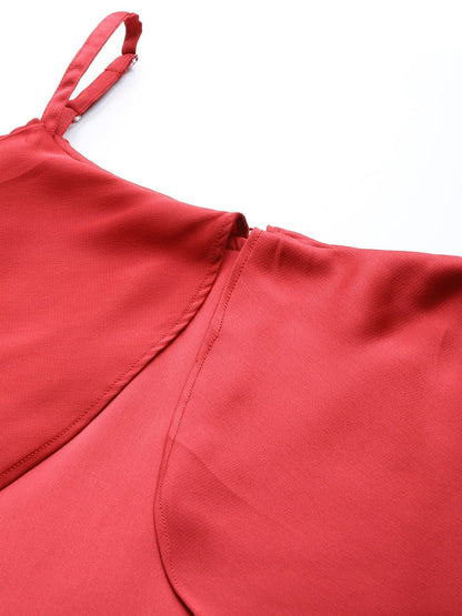 Women's Red Satin Strappy Skater Dress
