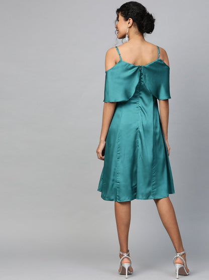 Women's Emerald Green Satin Strappy Skater Dress