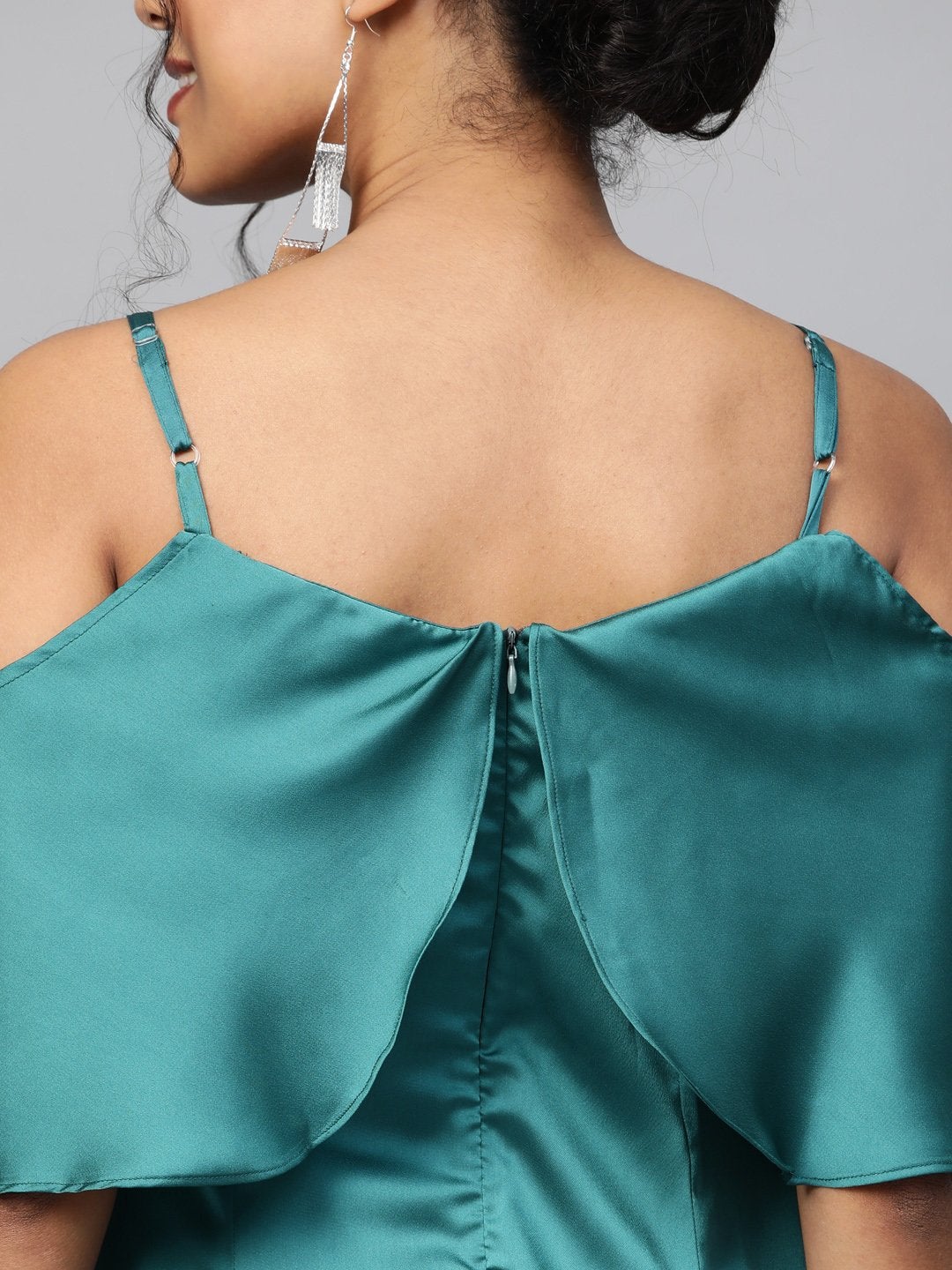 Women's Emerald Green Satin Strappy Skater Dress