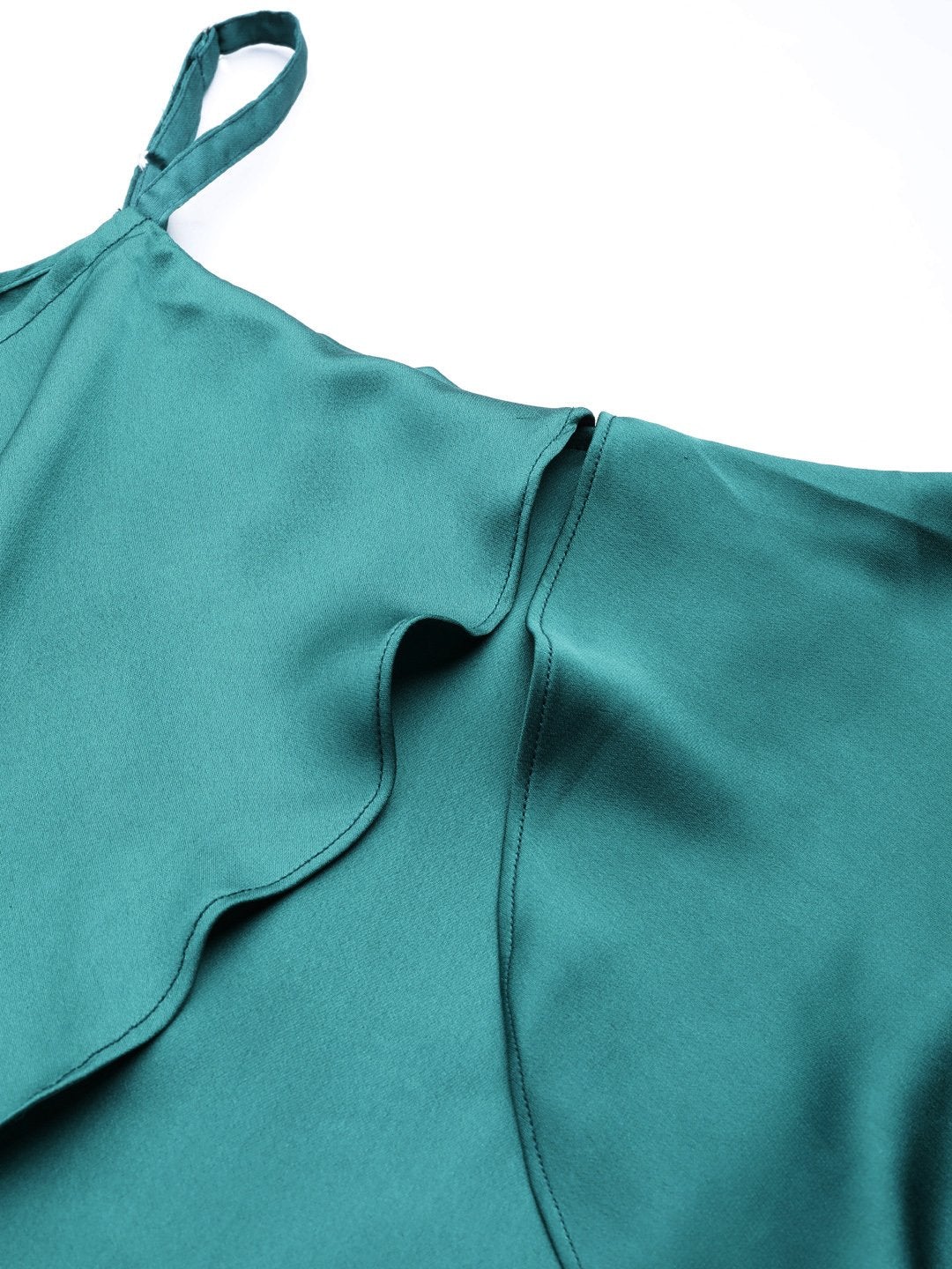 Women's Emerald Green Satin Strappy Skater Dress