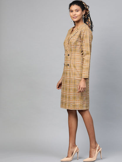 Women's Beige Check Wrap Twill Blazer Dress