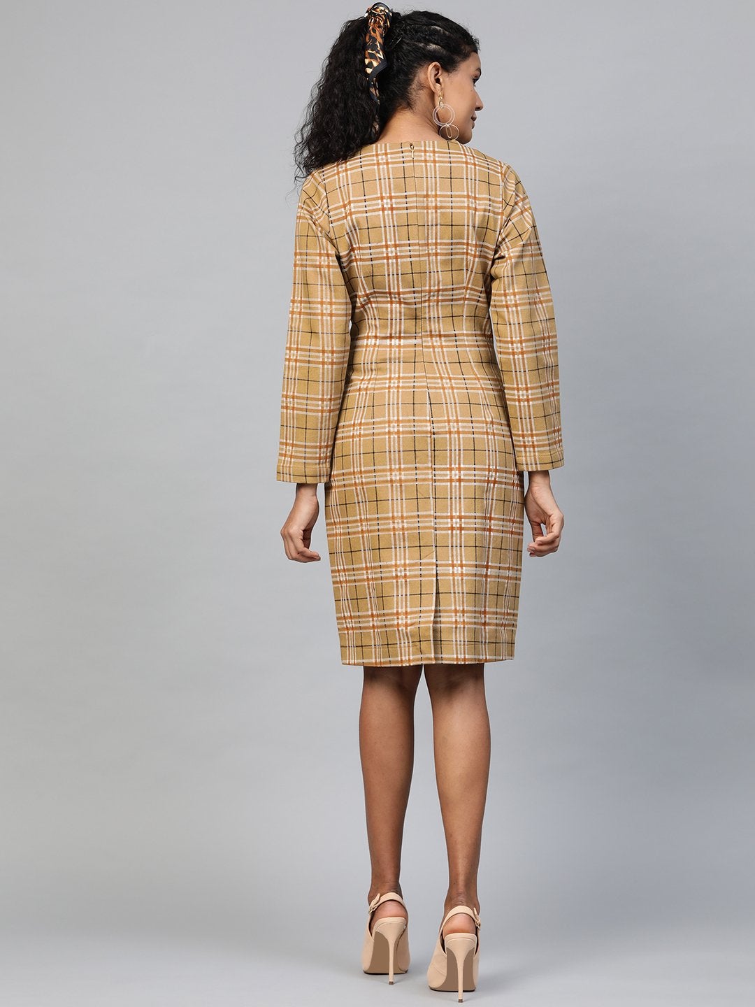 Women's Beige Check Wrap Twill Blazer Dress