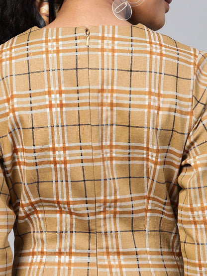 Women's Beige Check Wrap Twill Blazer Dress