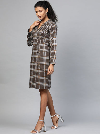 Women's Brown Check Wrap Twill Blazer Dress