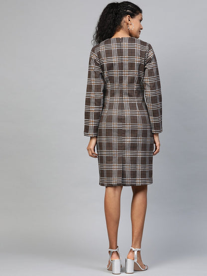 Women's Brown Check Wrap Twill Blazer Dress
