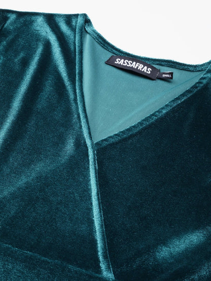 Women's Teal Velvet Wrap Skater Dress