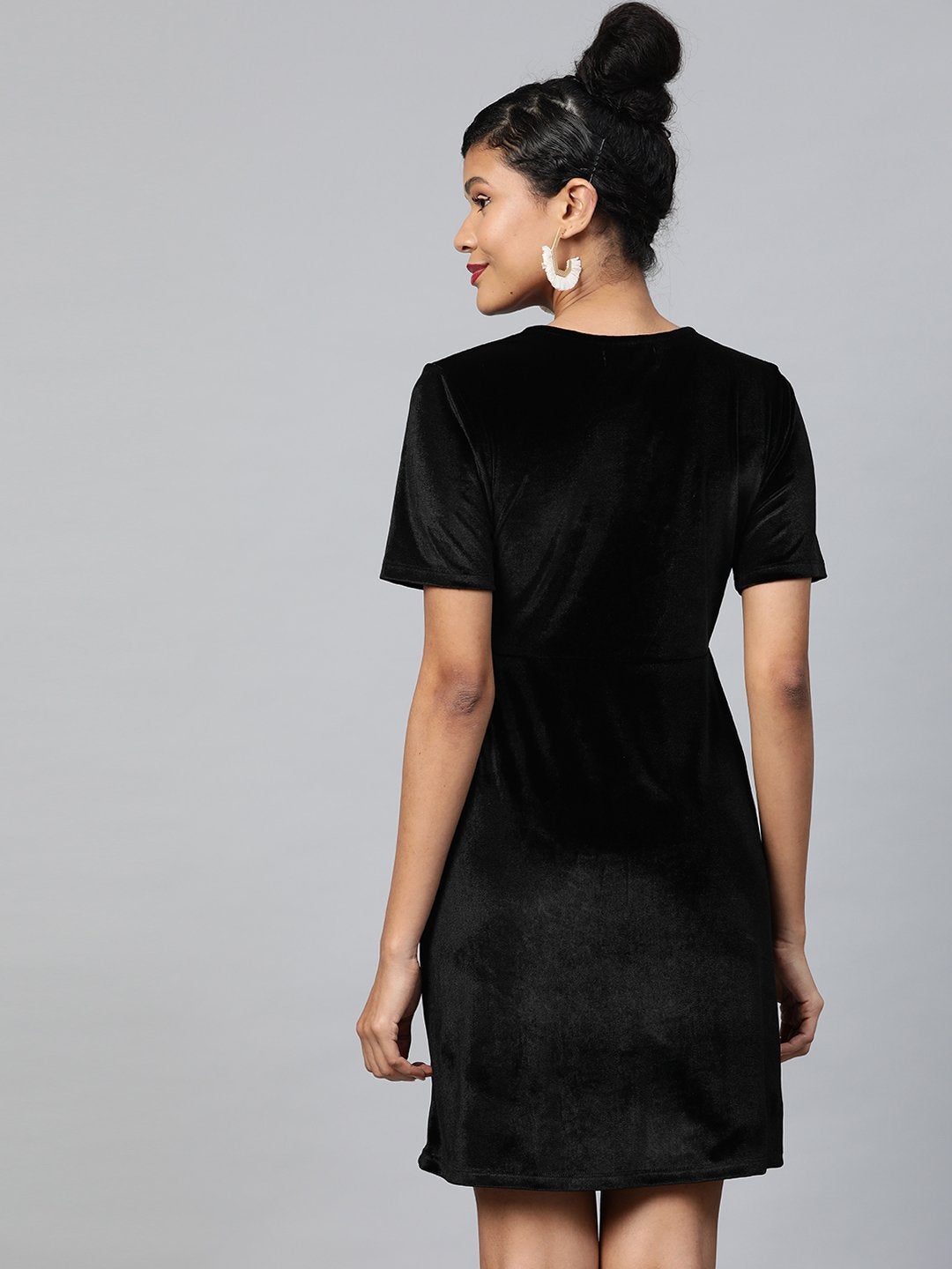 Women's Black Velvet Wrap Skater Dress