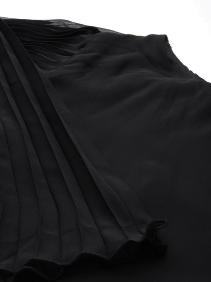Women's Black Pleated Cape Dress