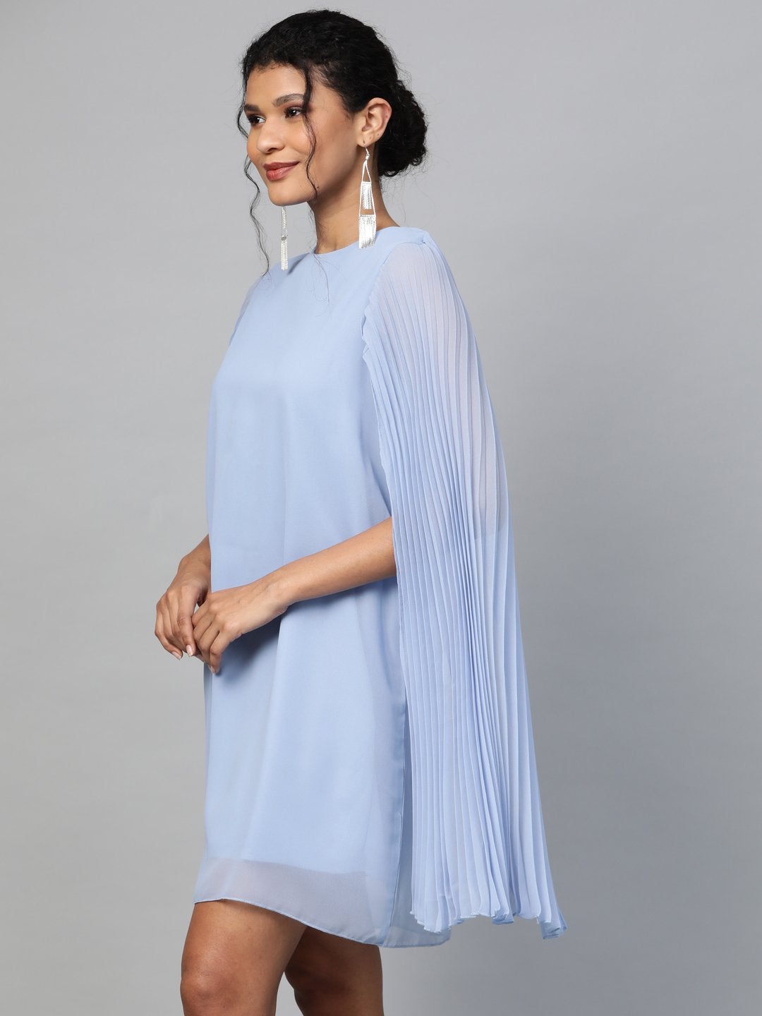 Women's Blue Pleated Cape Dress