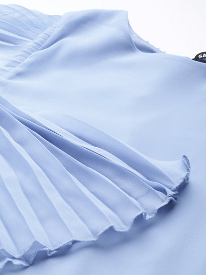 Women's Blue Pleated Cape Dress