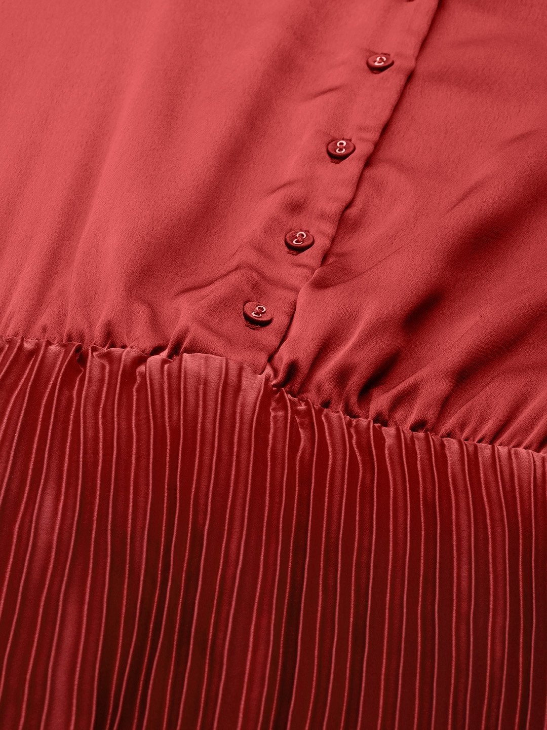 Women's Red Pleated Midi Satin Dress