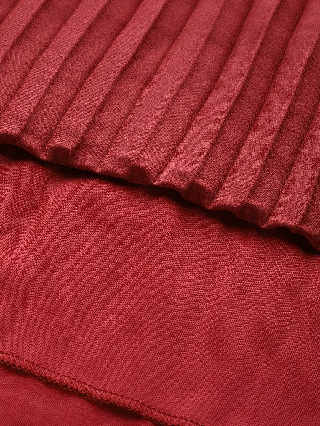 Women's Red Pleated Midi Satin Dress