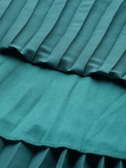 Women's Green Pleated Midi Satin Dress