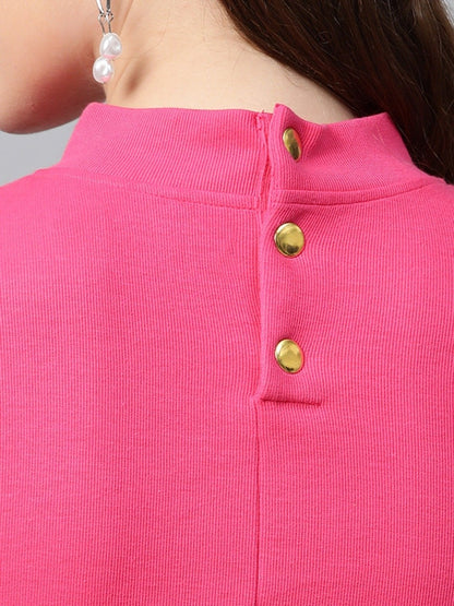 Women's Fuchsia Rib Full Sleeve Bodycon Dress