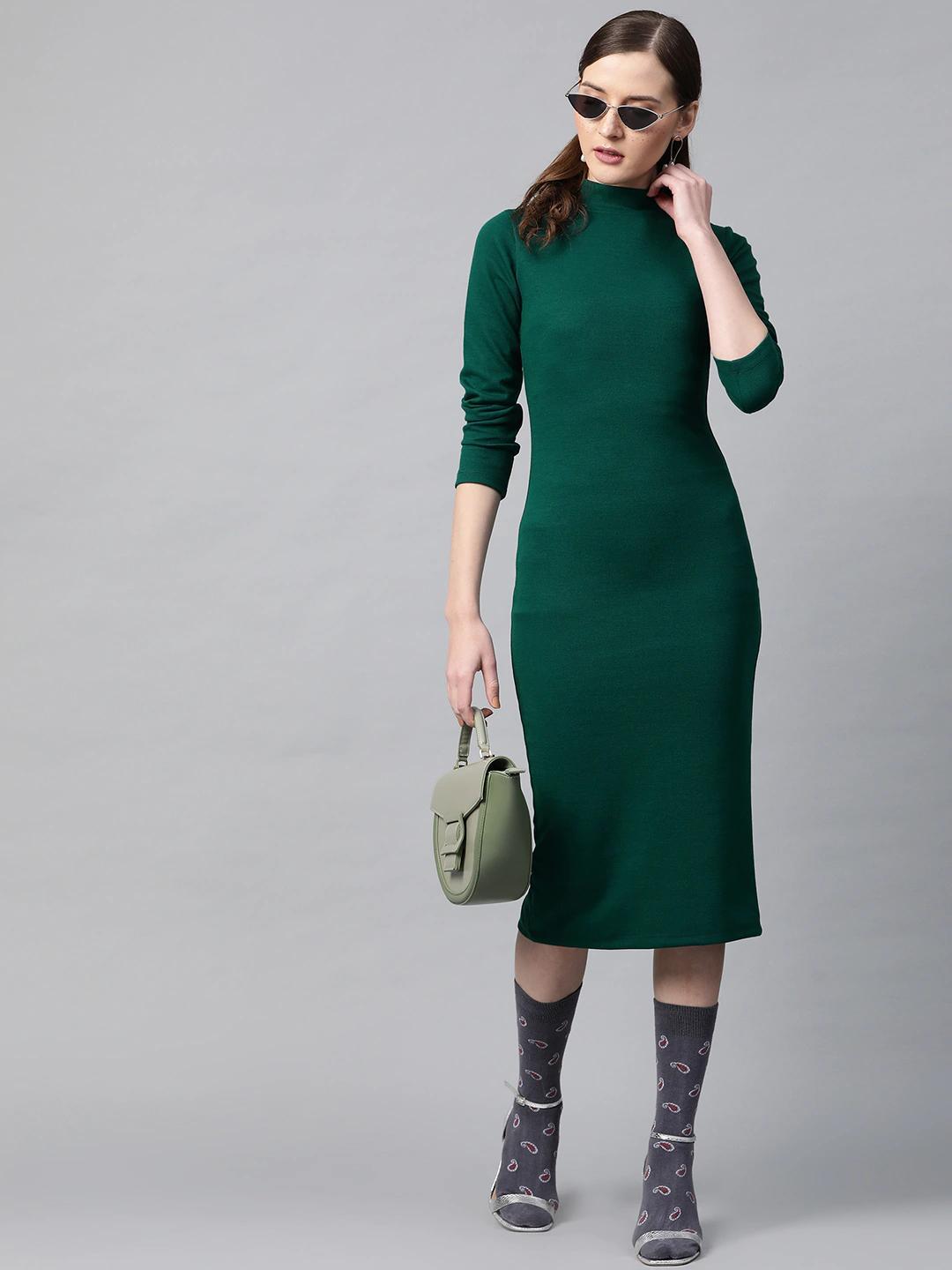 Women's Emerald Rib Full Sleeve Bodycon Dress