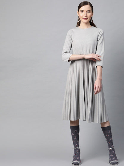 Women's Grey Rib Pleated Skater Dress