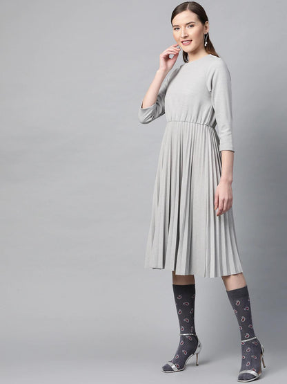 Women's Grey Rib Pleated Skater Dress