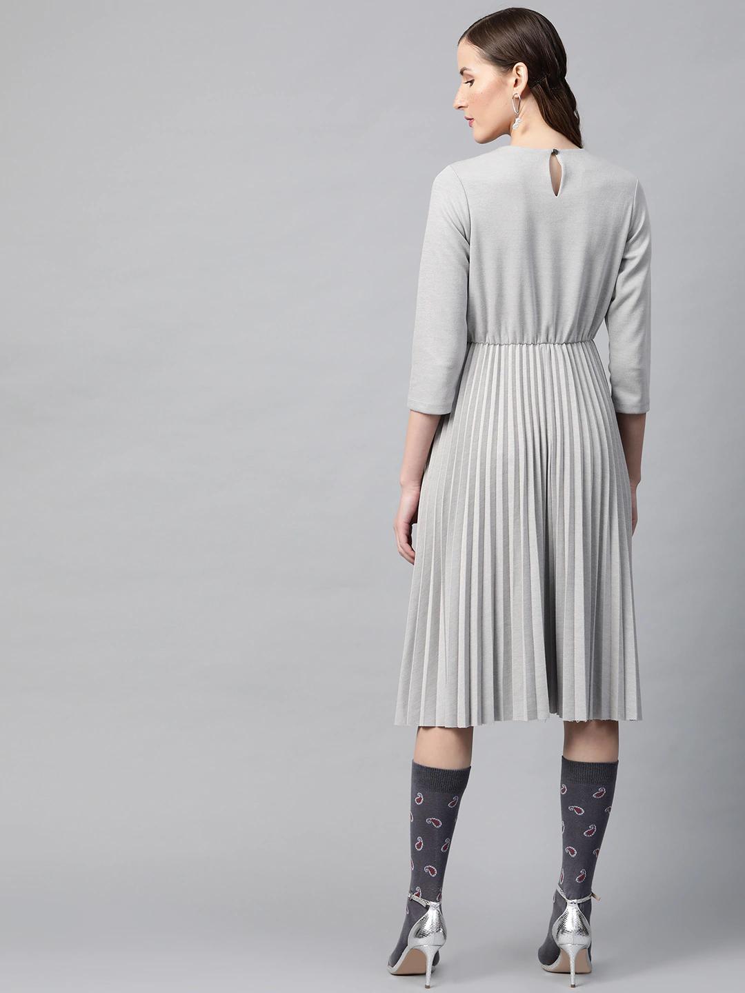 Women's Grey Rib Pleated Skater Dress